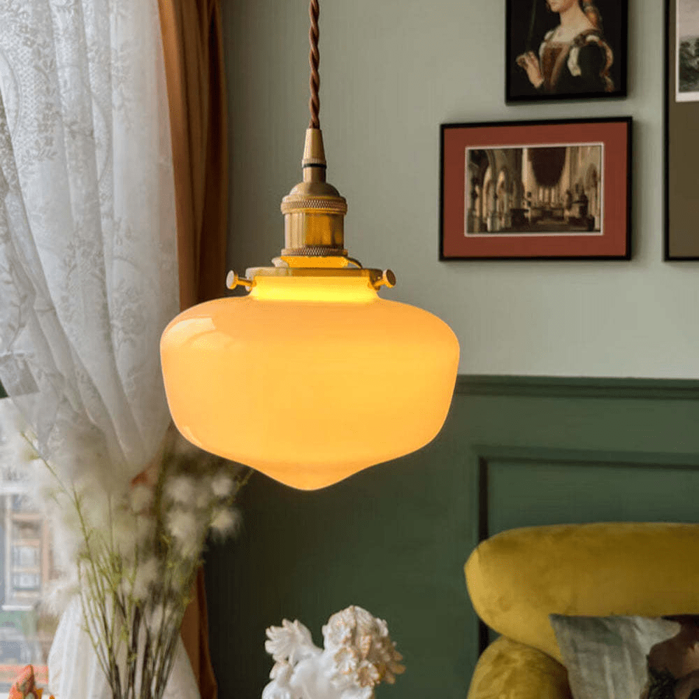 Retro Brass Lantern Pendant Light Glass Ceiling Lamp | Vintage Hanging Fixture | E26 E27 Compatible | Warm Indoor Lighting