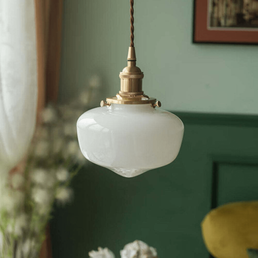 Retro Brass Lantern Pendant Light Glass Ceiling Lamp | Vintage Hanging Fixture | E26 E27 Compatible | Warm Indoor Lighting