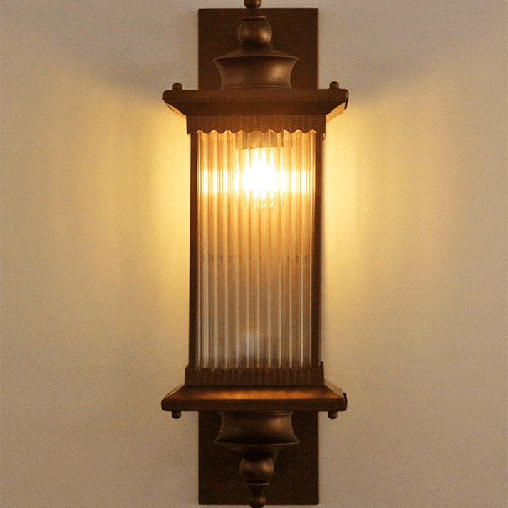 Retro Rectangular Outdoor Wall Lamp Vintage Lantern Sconce | E27 Aluminum Glass Coffee Finish | Porch Garden Wall Lighting