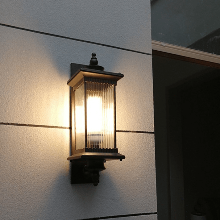 Retro Rectangular Outdoor Wall Lamp Vintage Lantern Sconce | E27 Aluminum Glass Coffee Finish | Porch Garden Wall Lighting