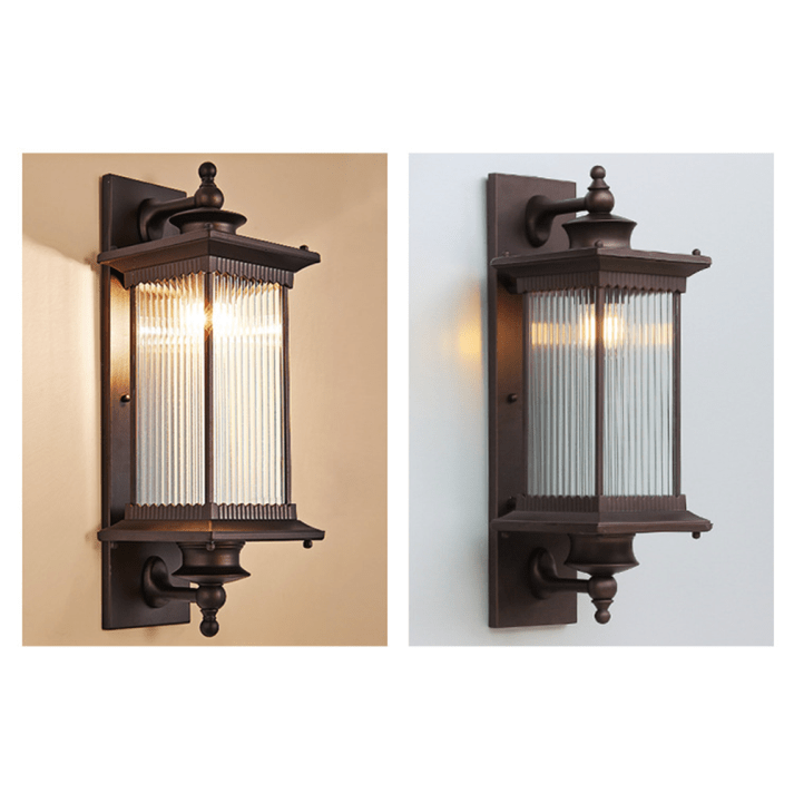 Retro Rectangular Outdoor Wall Lamp Vintage Lantern Sconce | E27 Aluminum Glass Coffee Finish | Porch Garden Wall Lighting