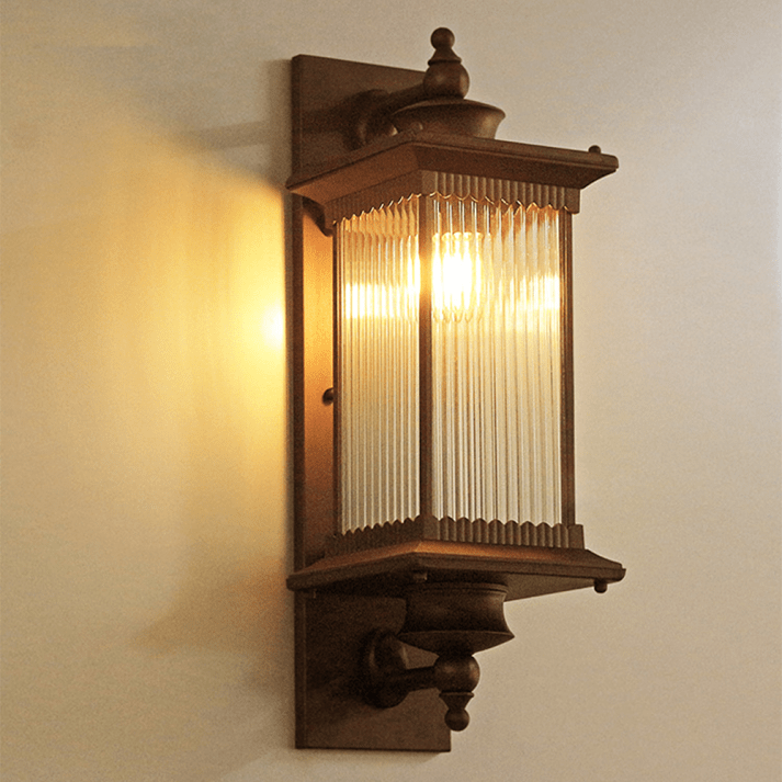 Retro Rectangular Outdoor Wall Lamp Vintage Lantern Sconce | E27 Aluminum Glass Coffee Finish | Porch Garden Wall Lighting