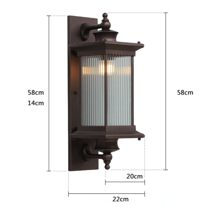 Retro Rectangular Outdoor Wall Lamp Vintage Lantern Sconce | E27 Aluminum Glass Coffee Finish | Porch Garden Wall Lighting