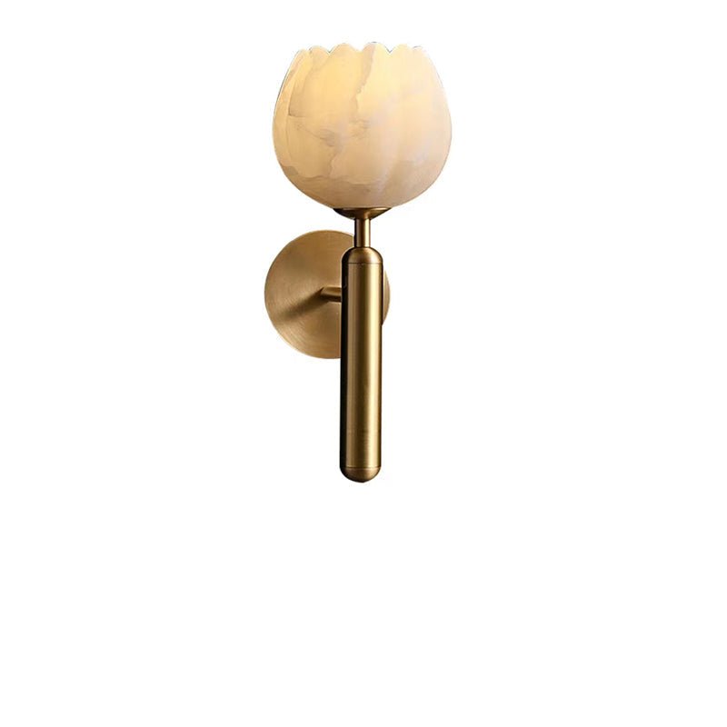 Marble Rose Wall Lamp | Floral Design Wall Light | Marble & Copper Finish | E14 LED Fixture | Decorative Indoor Lighting
