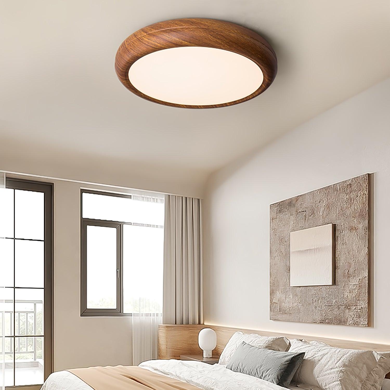 Round Ceiling Lamp with Wood Grain
