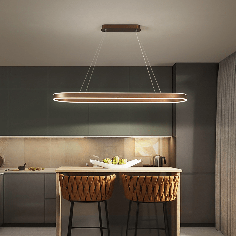 Rose Gold Pendant Lamp Modern Linear Chandelier LED Ceiling Light | Kitchen Island Dining Room Lighting Fixture | 10–15m² Coverage