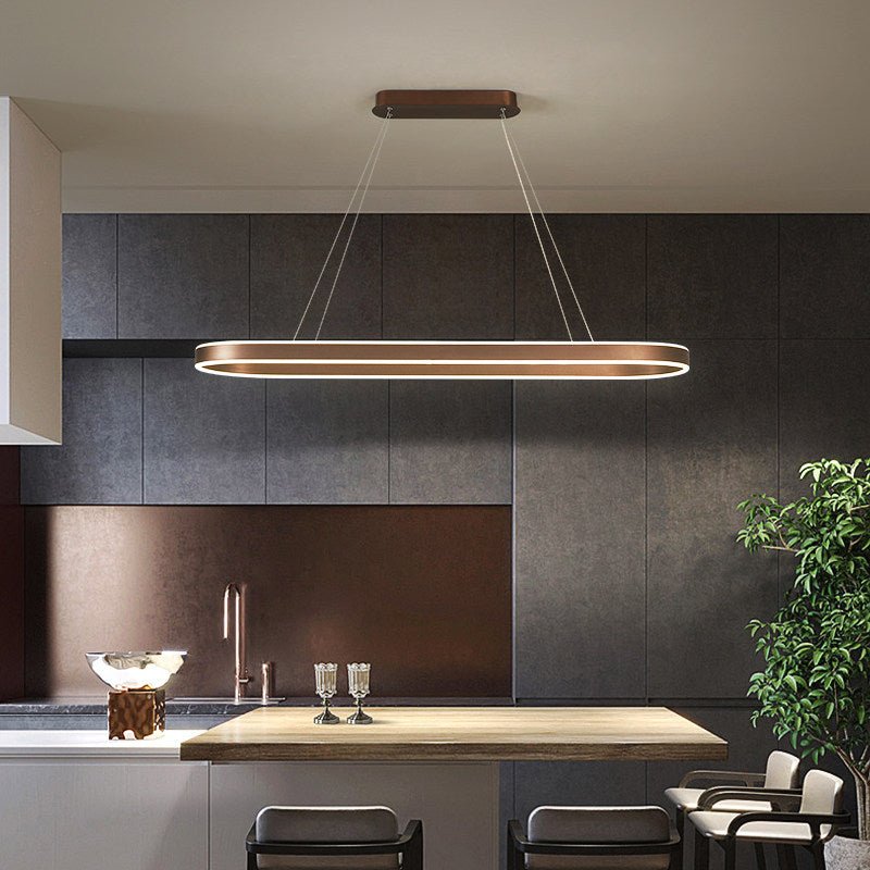 Rose Gold Pendant Lamp Modern Linear Chandelier LED Ceiling Light | Kitchen Island Dining Room Lighting Fixture | 10–15m² Coverage