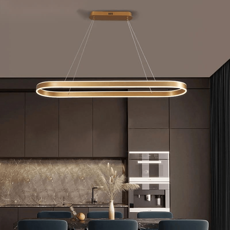 Rose Gold Pendant Lamp Modern Linear Chandelier LED Ceiling Light | Kitchen Island Dining Room Lighting Fixture | 10–15m² Coverage
