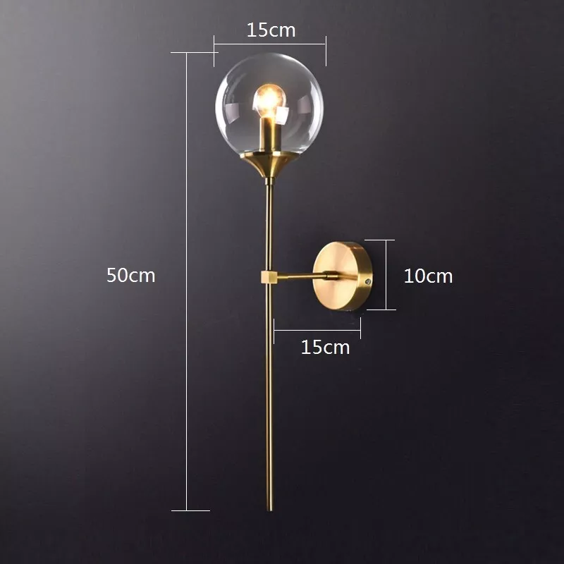 Boscall Wall Lamp | Smoky Glass Globe & Gold Metal Frame | E27 LED Light | Modern Classic Home Decor