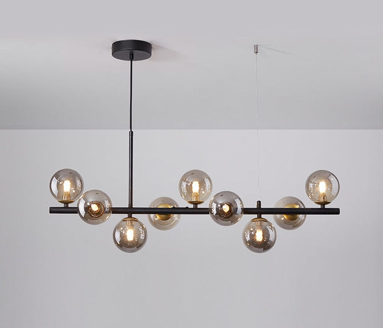 Luxury Dining Table Pendant Lamp 9-Light Linear Chandelier | Iron Glass | 83×24cm | Adjustable Height 1m | Modern Dining Room Lighting