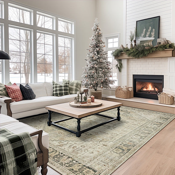 Arvanda Sand | Beige Vintage Rug for Living Room Made from Easy-Care Fabric