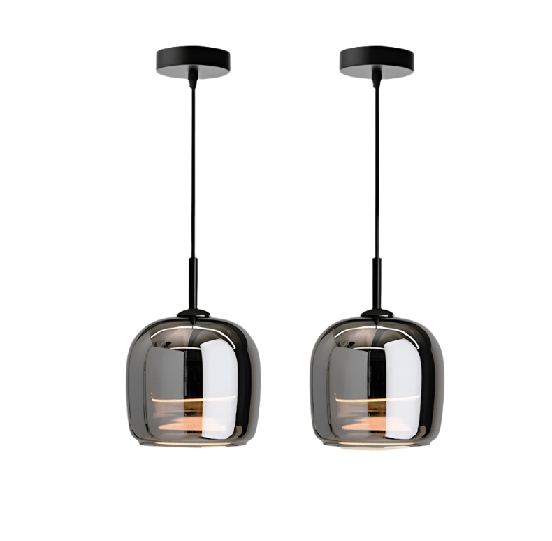 Scandinavian Black Glass Pendant Light for Kitchen Island & Bedside | Modern Minimalist Hanging Lamp | E27 Socket | 16x18cm