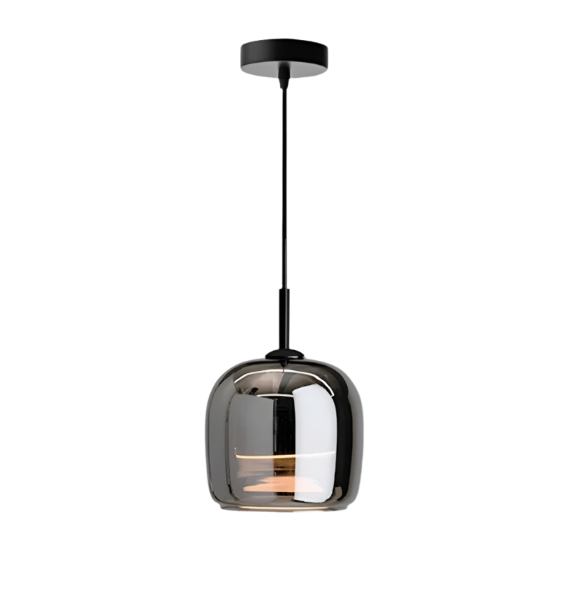 Scandinavian Black Glass Pendant Light for Kitchen Island & Bedside | Modern Minimalist Hanging Lamp | E27 Socket | 16x18cm