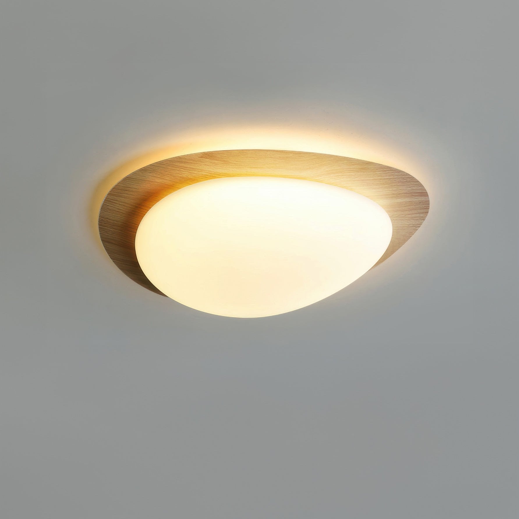 Scandinavian Wood Grain LED Ceiling Lamp | Pebble Texture Flush Mount Light | Warm Non-Glare Lighting | 30–58cm