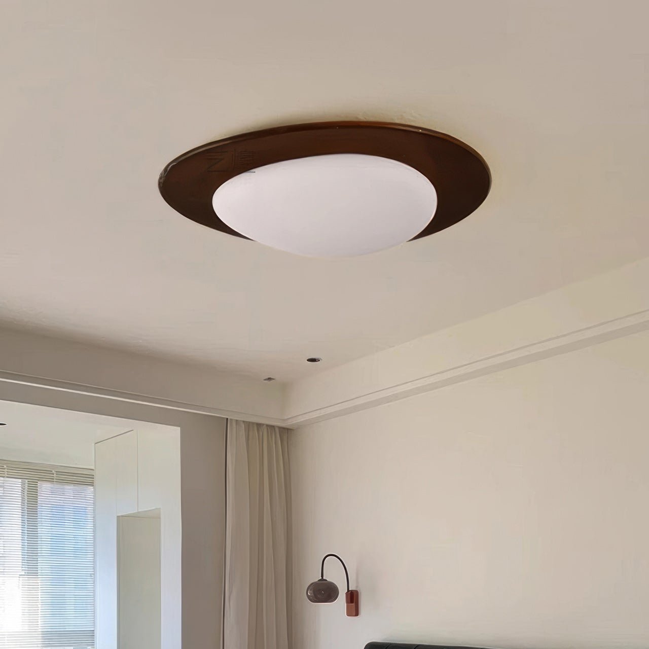 Scandinavian Wood Grain LED Ceiling Lamp | Pebble Texture Flush Mount Light | Warm Non-Glare Lighting | 30–58cm