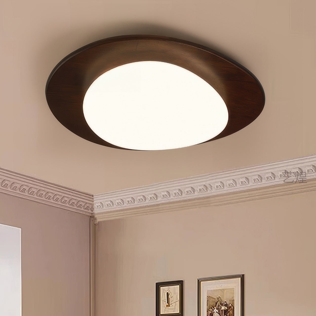 Scandinavian Wood Grain LED Ceiling Lamp | Pebble Texture Flush Mount Light | Warm Non-Glare Lighting | 30–58cm