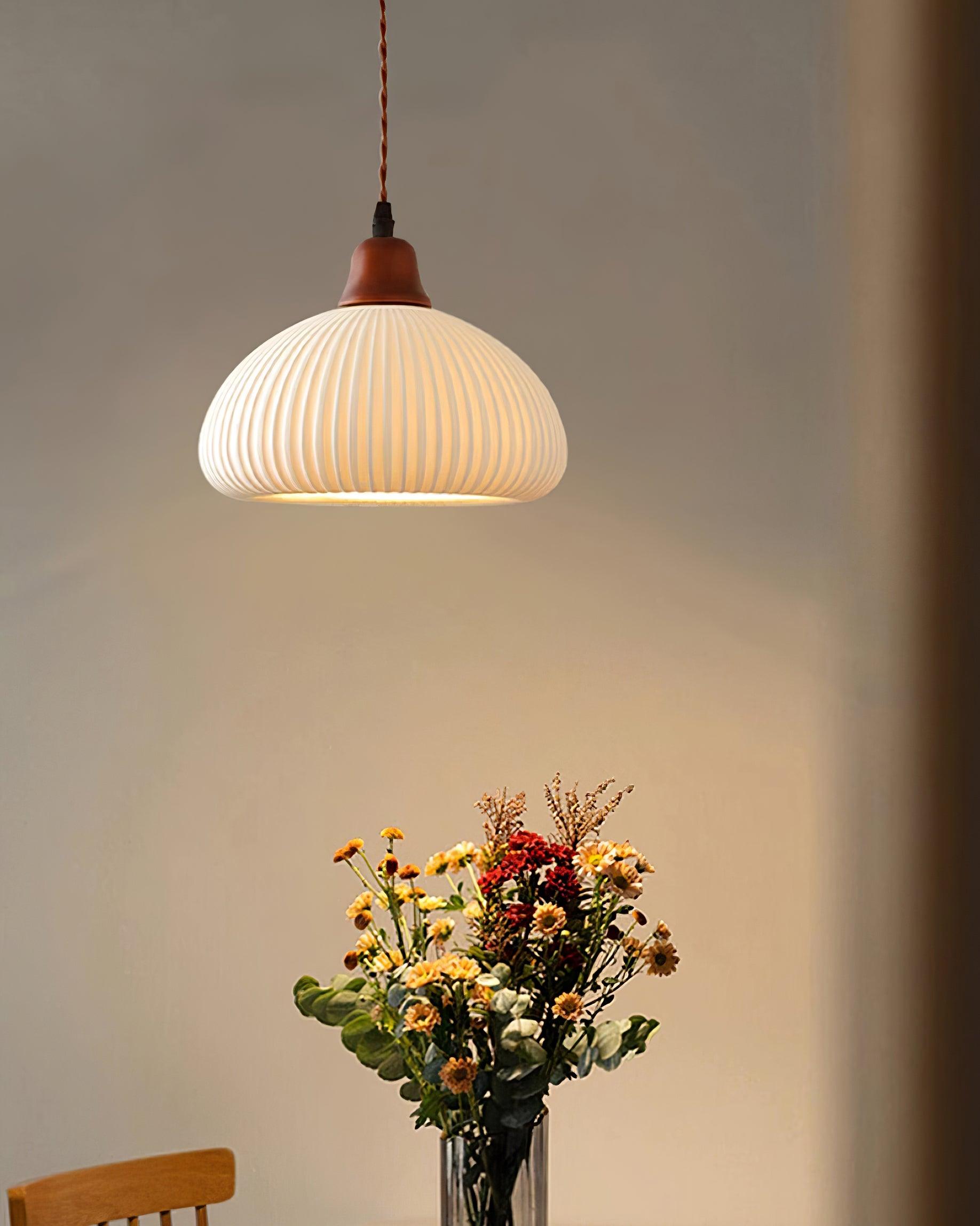 Ceramic Pendant Light for Dining Room & Bedroom | Scandinavian Oak Design | E26/E27 Socket | Rustic Minimalist Hanging Lamp