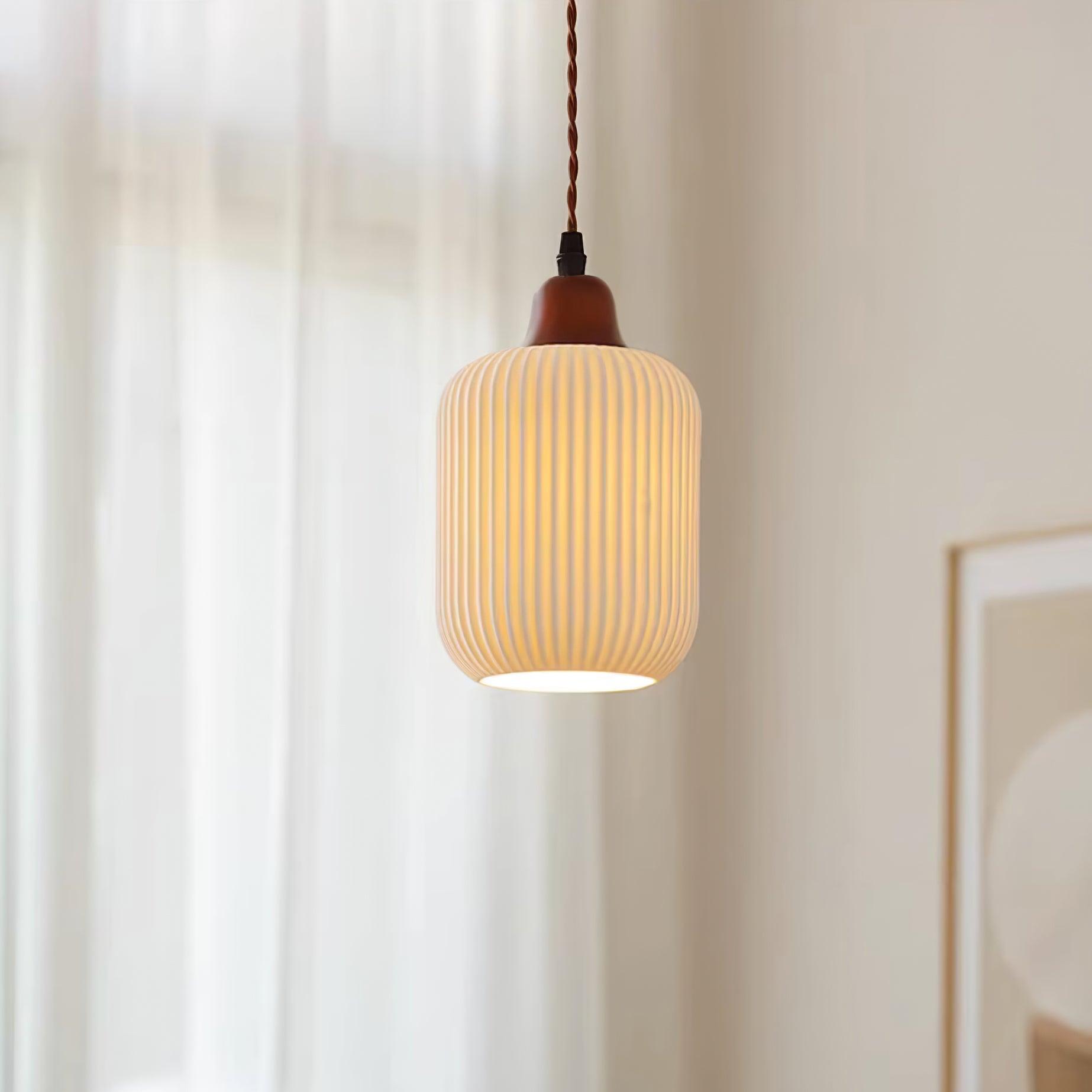 Ceramic Pendant Light for Dining Room & Bedroom | Scandinavian Oak Design | E26/E27 Socket | Rustic Minimalist Hanging Lamp