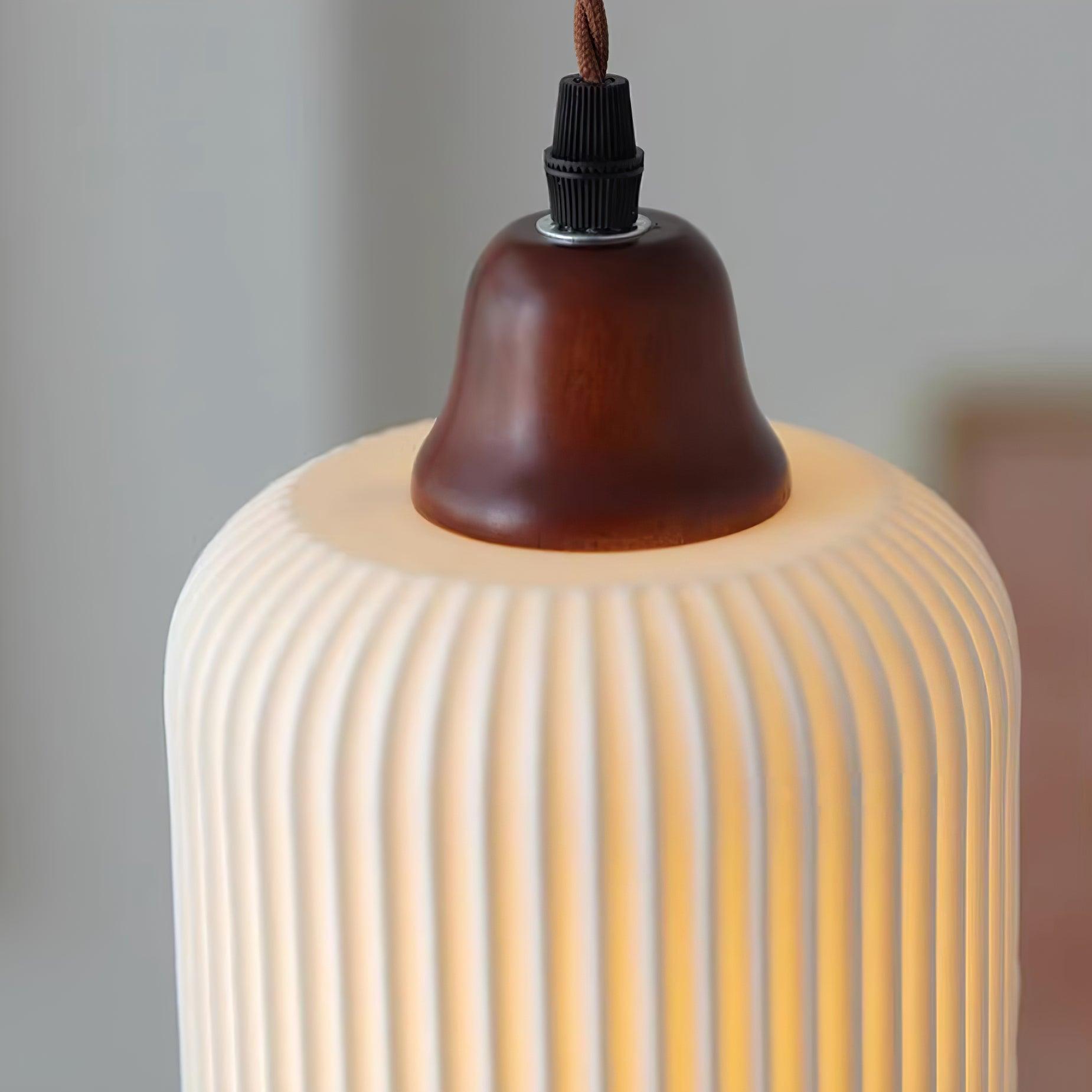 Ceramic Pendant Light for Dining Room & Bedroom | Scandinavian Oak Design | E26/E27 Socket | Rustic Minimalist Hanging Lamp
