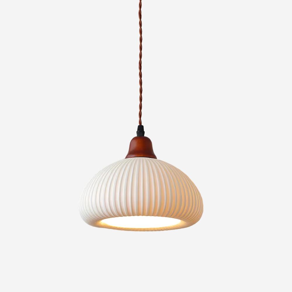 Ceramic Pendant Light for Dining Room & Bedroom | Scandinavian Oak Design | E26/E27 Socket | Rustic Minimalist Hanging Lamp