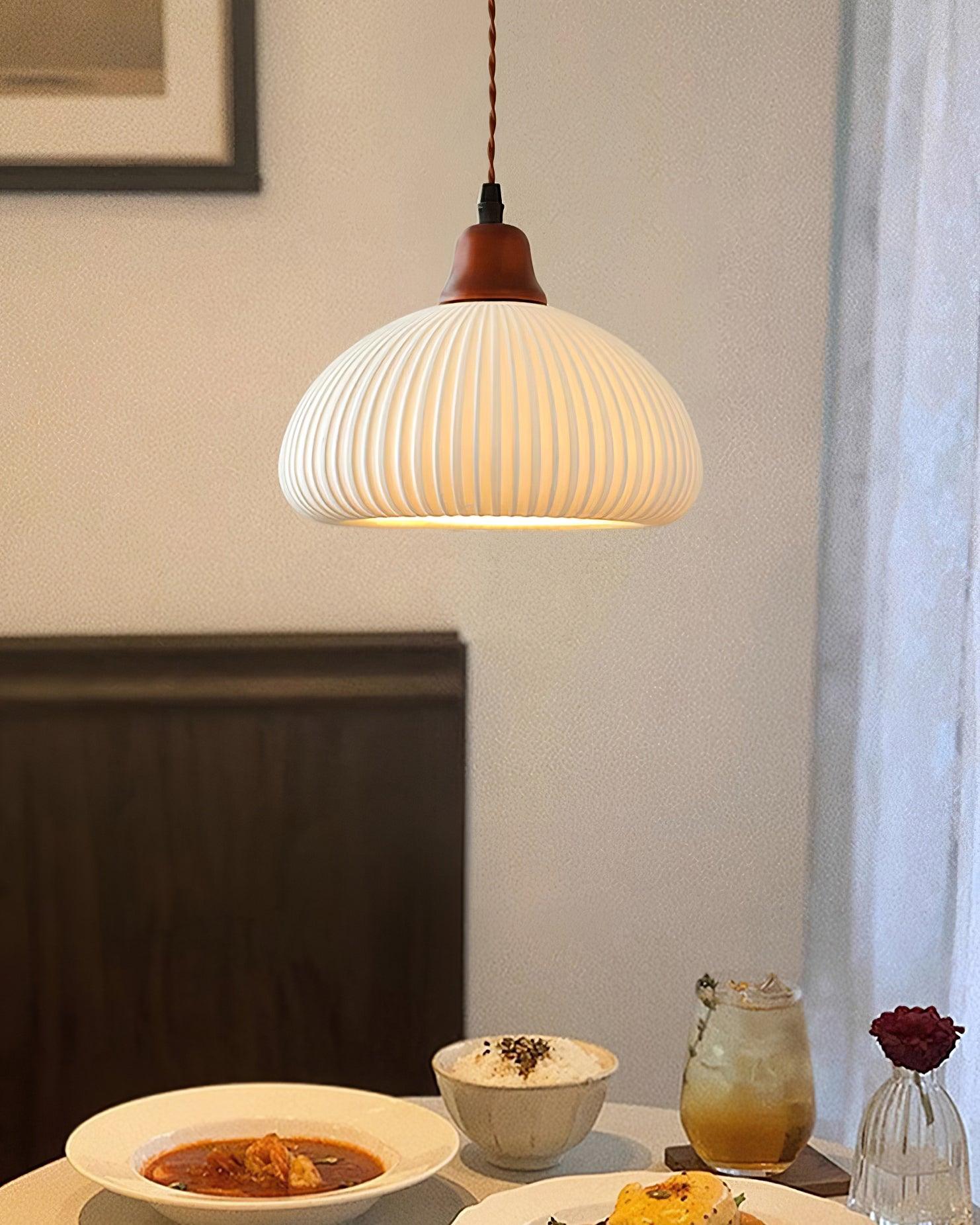 Ceramic Pendant Light for Dining Room & Bedroom | Scandinavian Oak Design | E26/E27 Socket | Rustic Minimalist Hanging Lamp