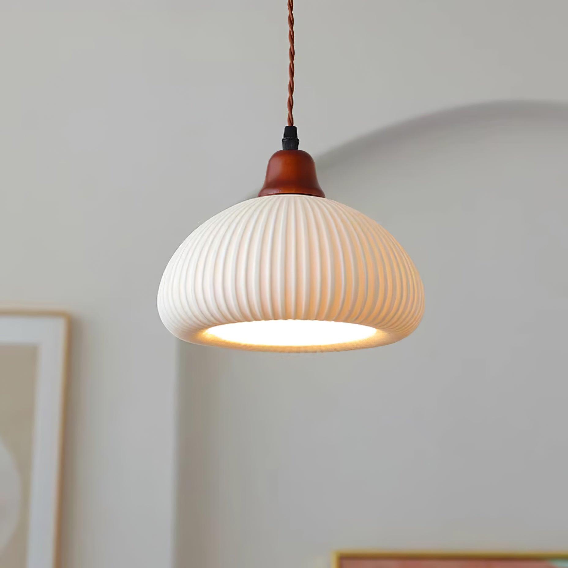 Ceramic Pendant Light for Dining Room & Bedroom | Scandinavian Oak Design | E26/E27 Socket | Rustic Minimalist Hanging Lamp