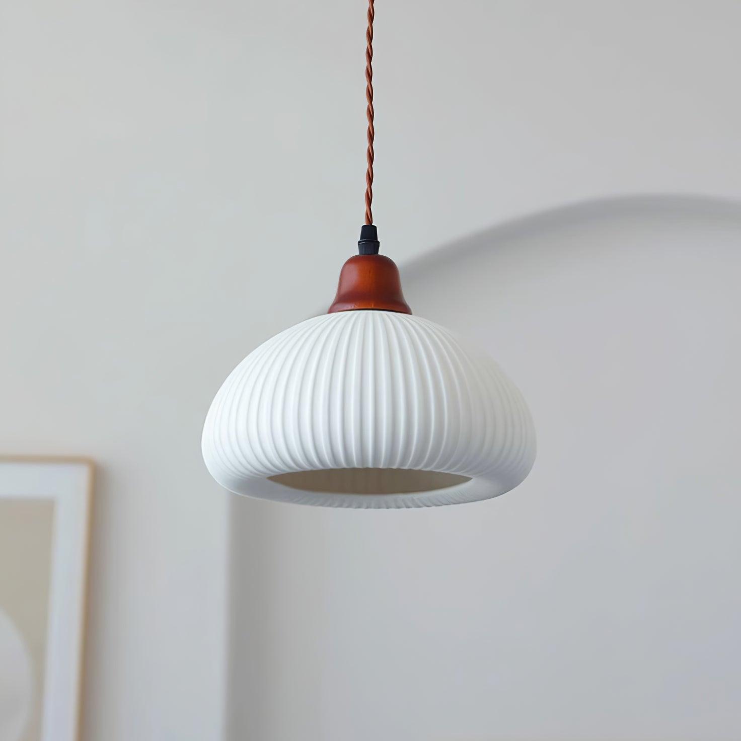 Ceramic Pendant Light for Dining Room & Bedroom | Scandinavian Oak Design | E26/E27 Socket | Rustic Minimalist Hanging Lamp