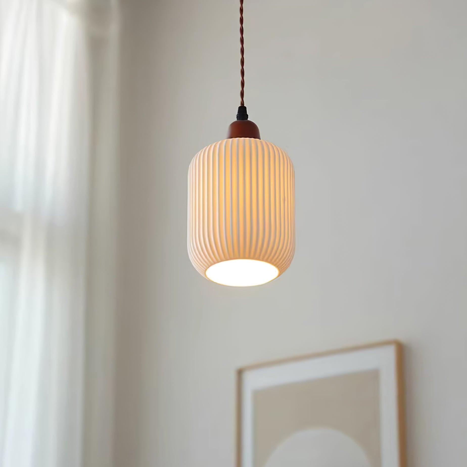 Ceramic Pendant Light for Dining Room & Bedroom | Scandinavian Oak Design | E26/E27 Socket | Rustic Minimalist Hanging Lamp