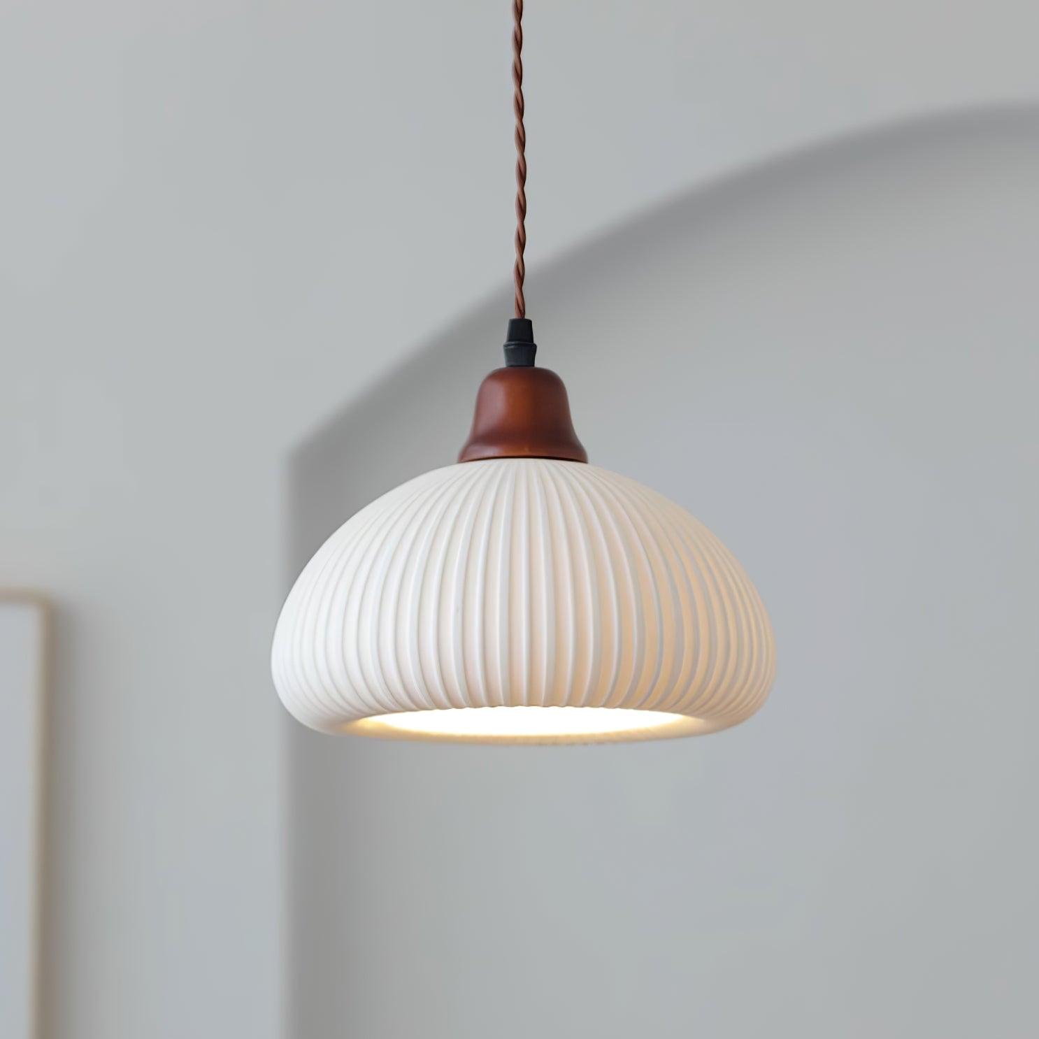 Ceramic Pendant Light for Dining Room & Bedroom | Scandinavian Oak Design | E26/E27 Socket | Rustic Minimalist Hanging Lamp
