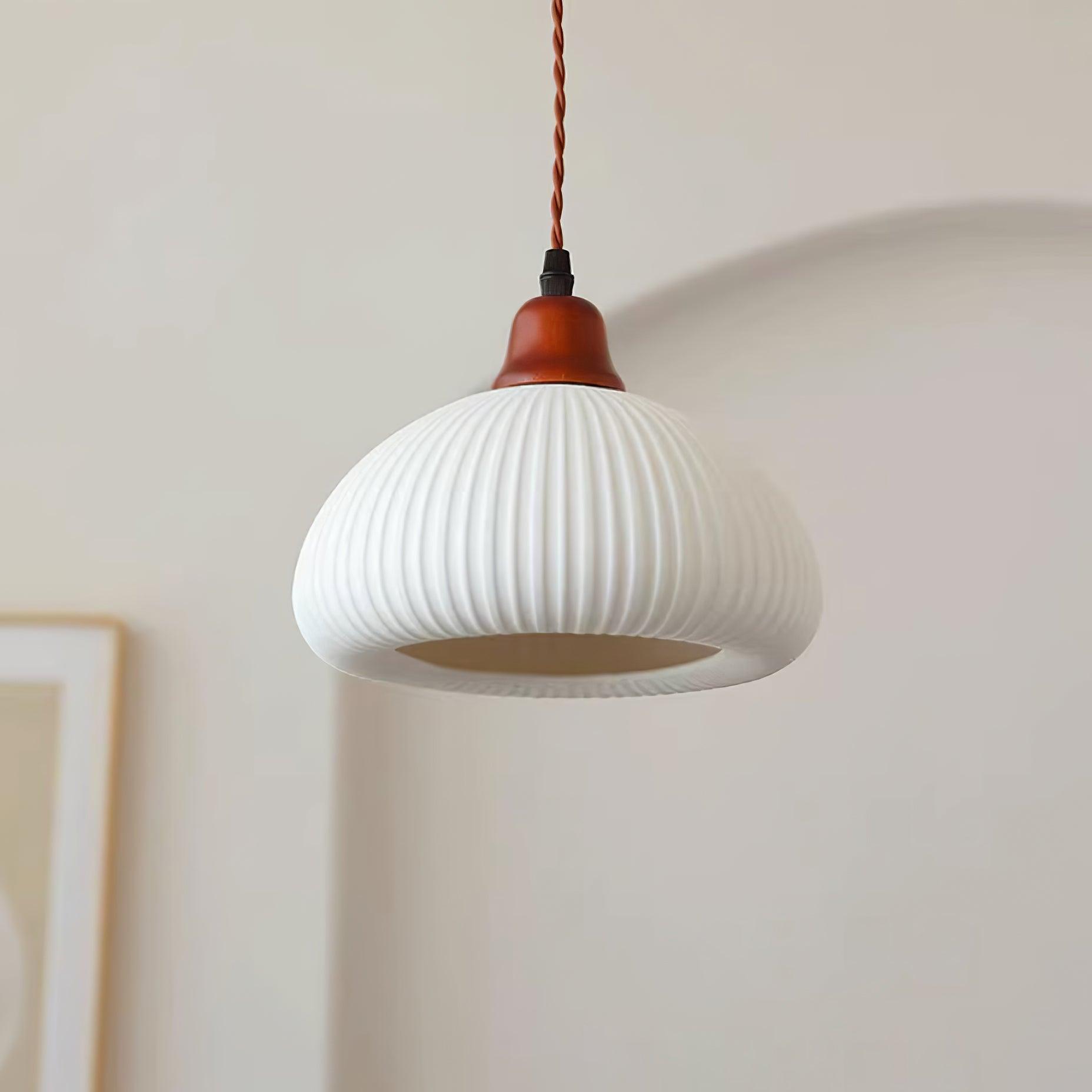 Ceramic Pendant Light for Dining Room & Bedroom | Scandinavian Oak Design | E26/E27 Socket | Rustic Minimalist Hanging Lamp
