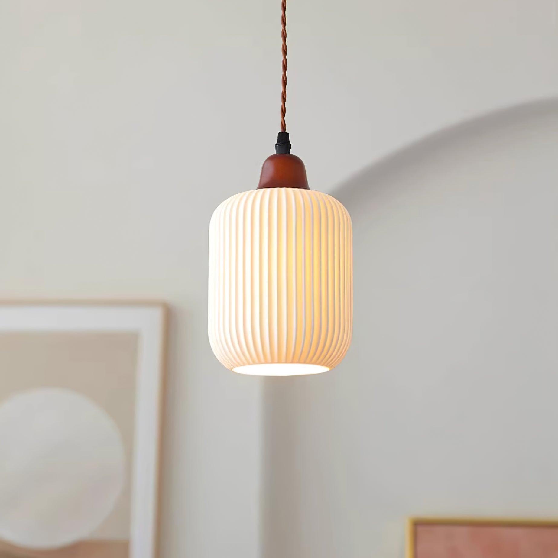 Ceramic Pendant Light for Dining Room & Bedroom | Scandinavian Oak Design | E26/E27 Socket | Rustic Minimalist Hanging Lamp