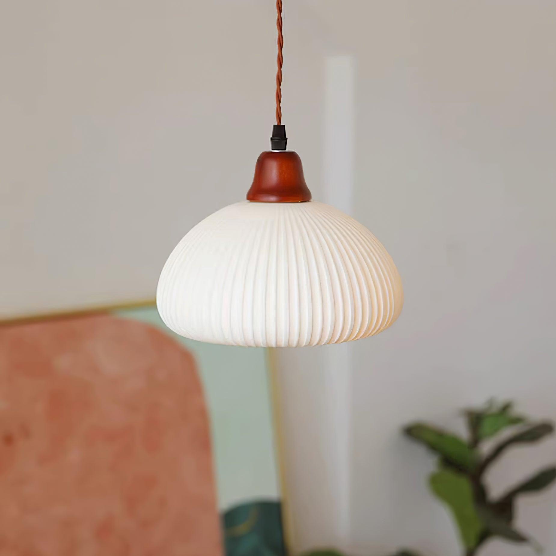 Ceramic Pendant Light for Dining Room & Bedroom | Scandinavian Oak Design | E26/E27 Socket | Rustic Minimalist Hanging Lamp