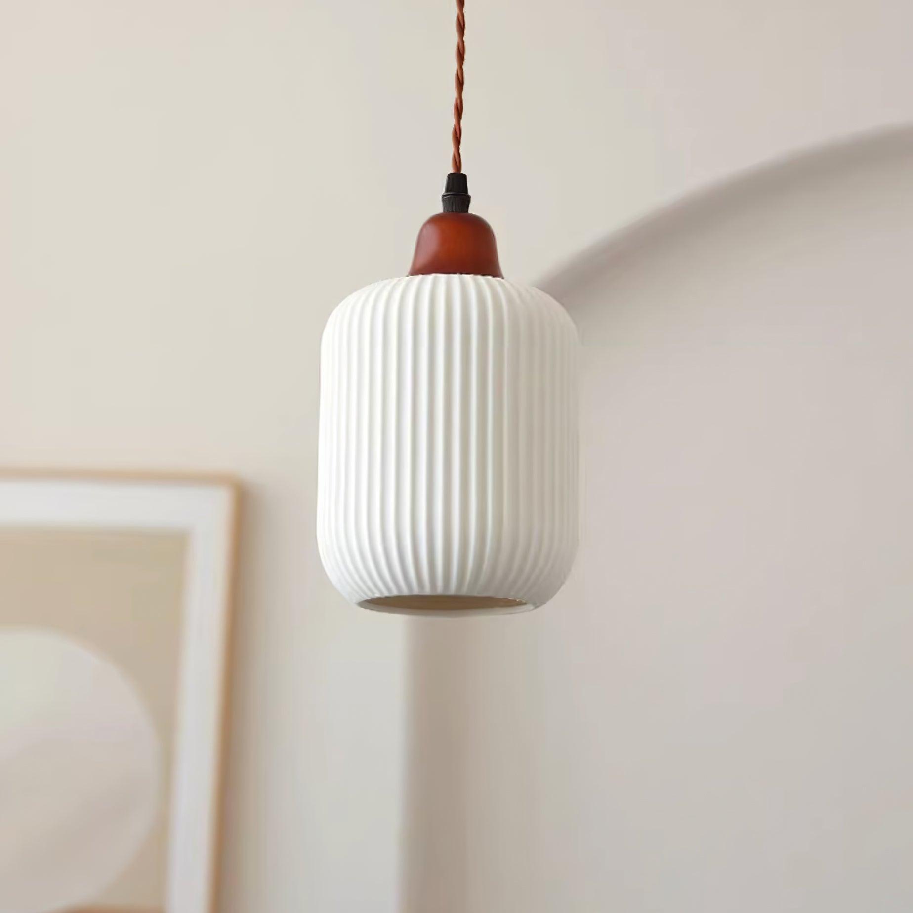 Ceramic Pendant Light for Dining Room & Bedroom | Scandinavian Oak Design | E26/E27 Socket | Rustic Minimalist Hanging Lamp
