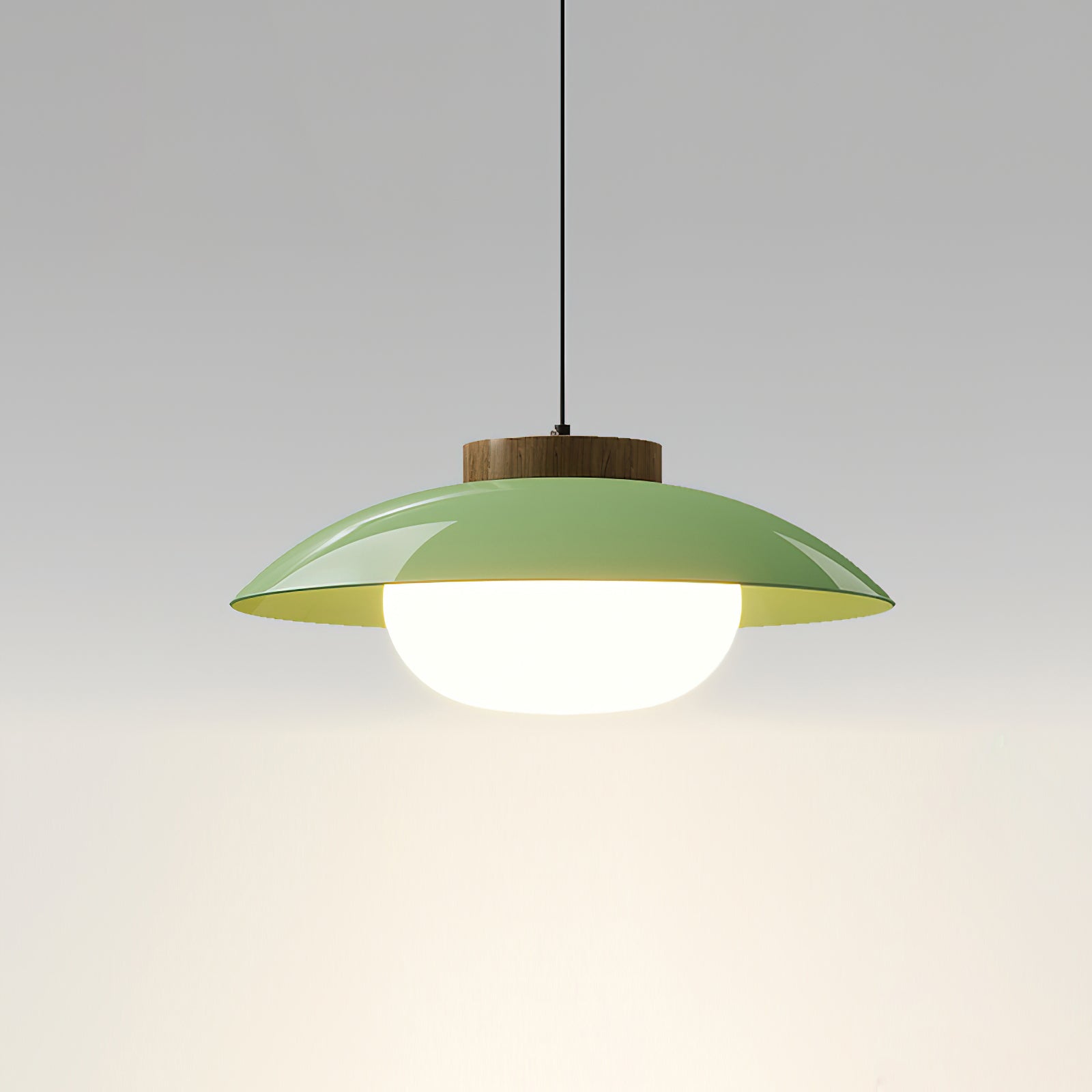 Scandinavian Pendant Lamp for Kitchen & Dining | Dish-Shaped Minimalist Light | Wood Accent Design | E27 Socket | 28cm