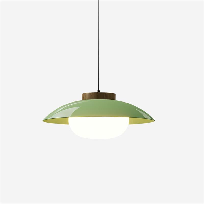 Scandinavian Pendant Lamp for Kitchen & Dining | Dish-Shaped Minimalist Light | Wood Accent Design | E27 Socket | 28cm