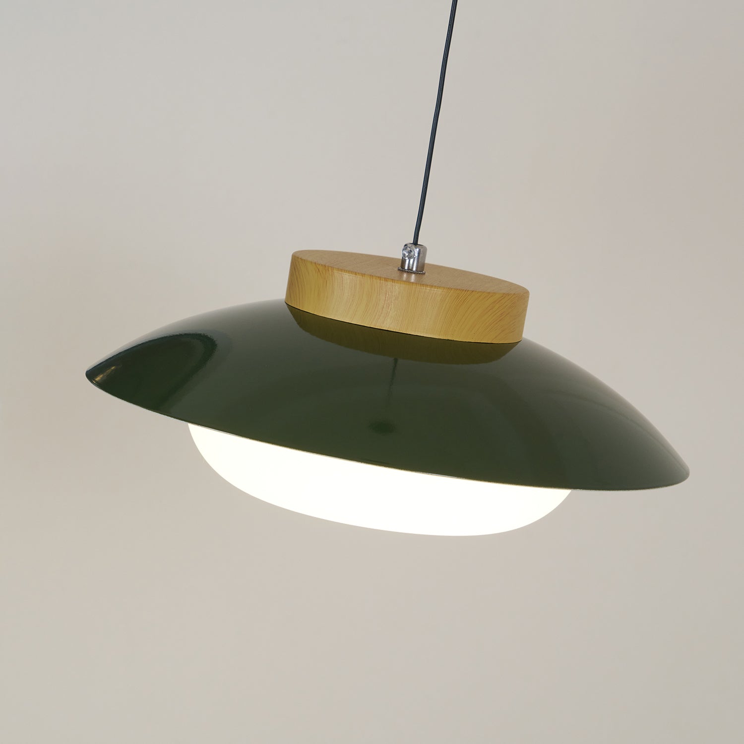 Scandinavian Pendant Lamp for Kitchen & Dining | Dish-Shaped Minimalist Light | Wood Accent Design | E27 Socket | 28cm