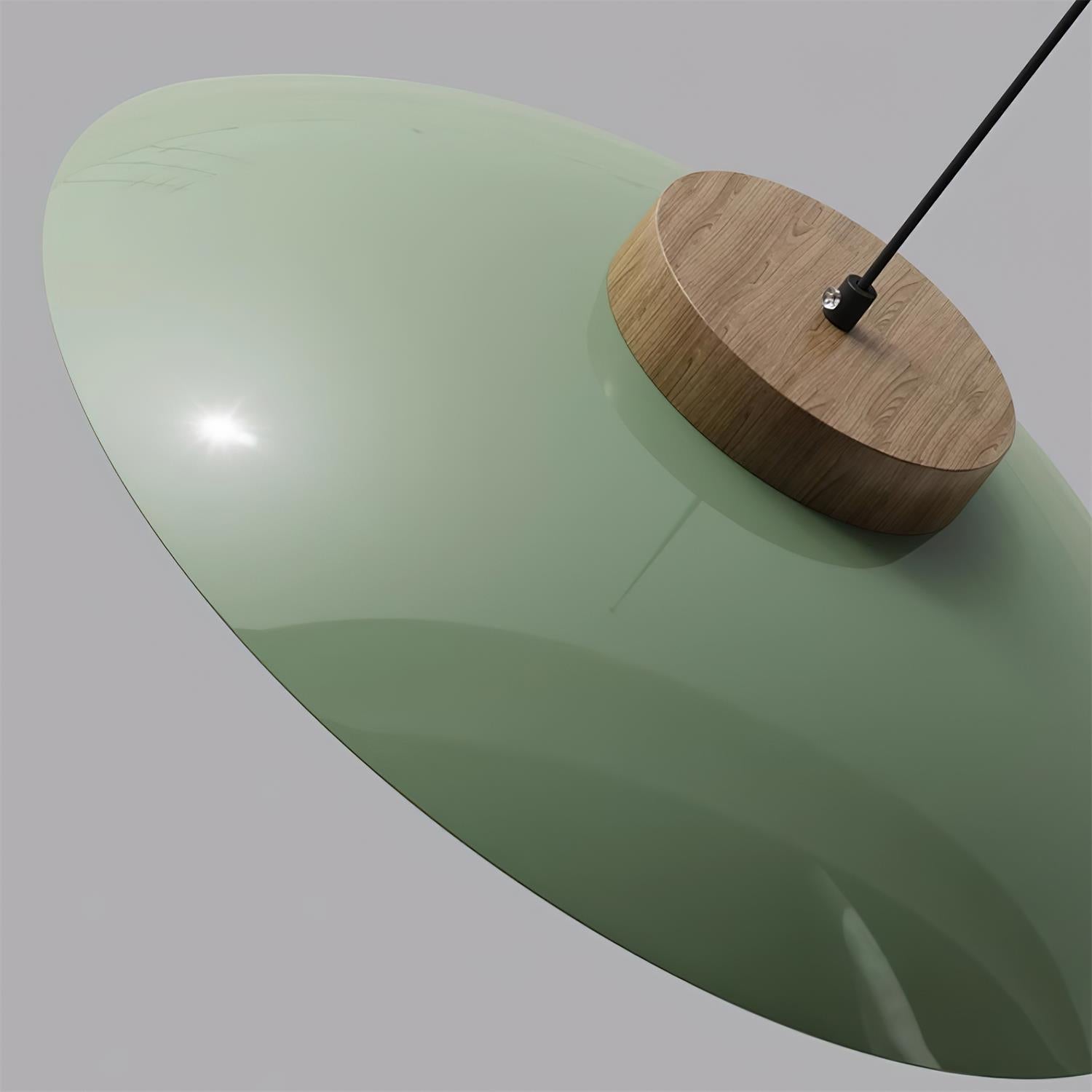 Scandinavian Pendant Lamp for Kitchen & Dining | Dish-Shaped Minimalist Light | Wood Accent Design | E27 Socket | 28cm