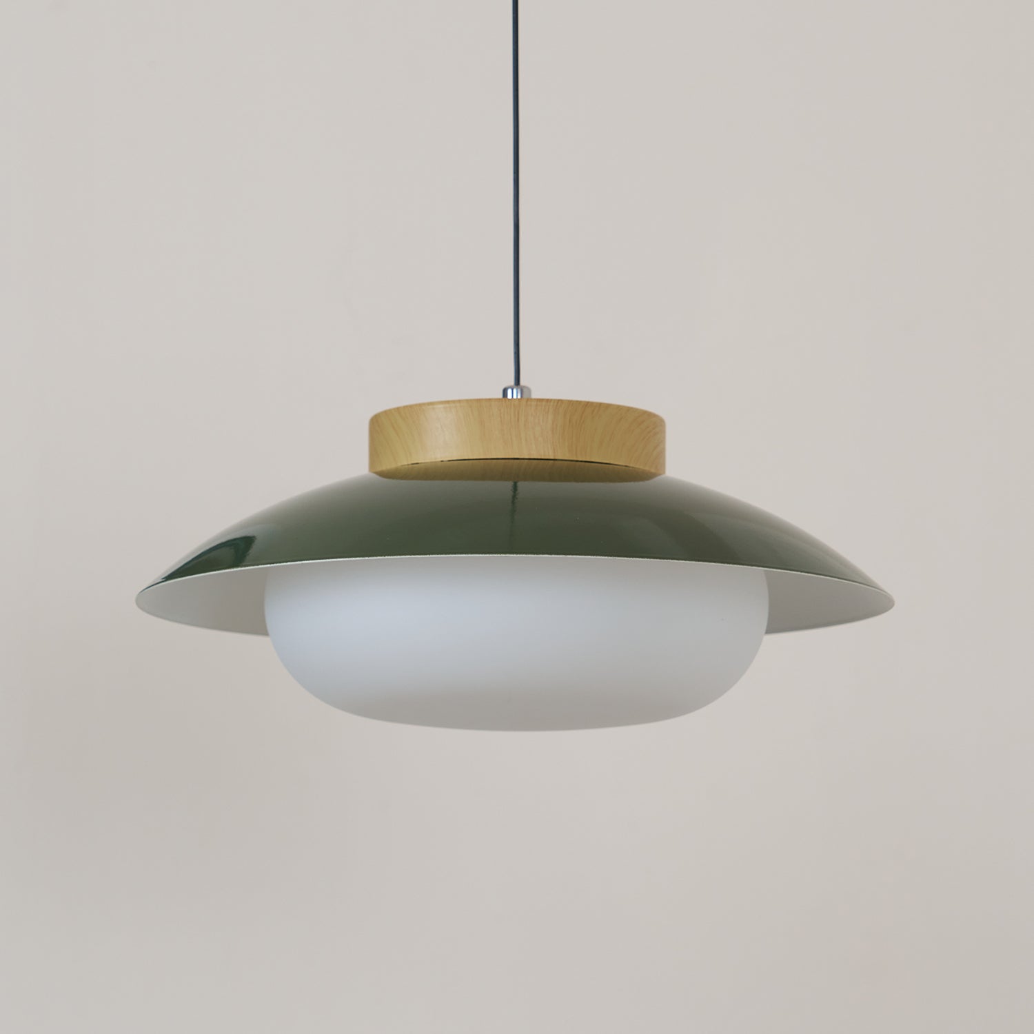 Scandinavian Pendant Lamp for Kitchen & Dining | Dish-Shaped Minimalist Light | Wood Accent Design | E27 Socket | 28cm
