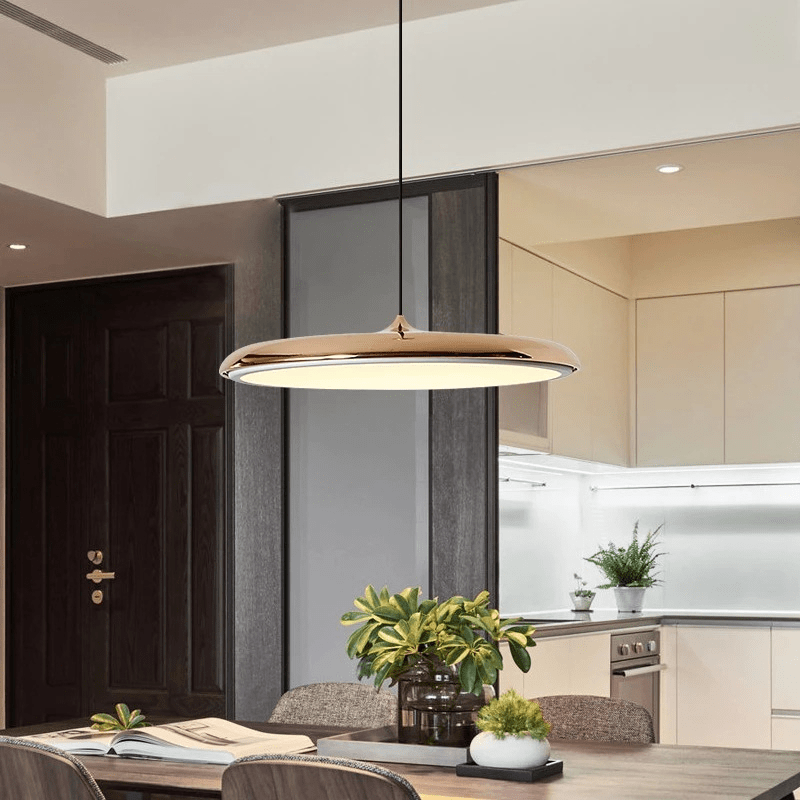Scandinavian Disc Pendant Lamp for Dining Room & Kitchen | Minimalist Floating LED Light | Metal & Acrylic | 25–40cm