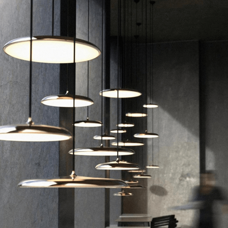 Scandinavian Disc Pendant Lamp for Dining Room & Kitchen | Minimalist Floating LED Light | Metal & Acrylic | 25–40cm