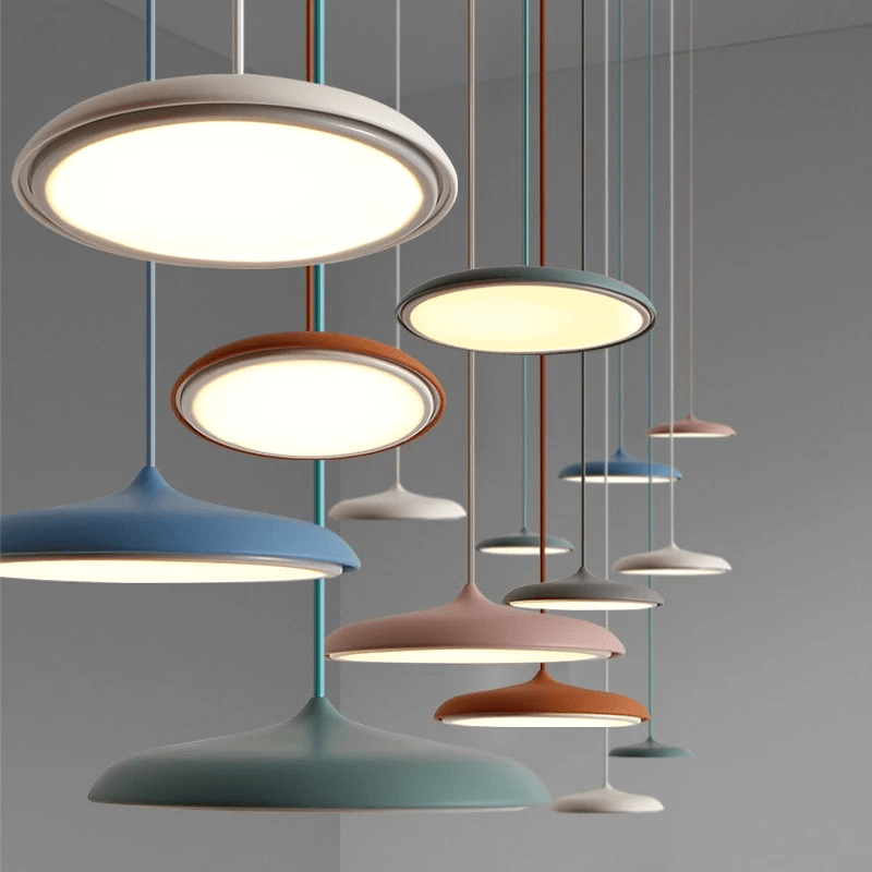 Scandinavian Disc Pendant Lamp for Dining Room & Kitchen | Minimalist Floating LED Light | Metal & Acrylic | 25–40cm