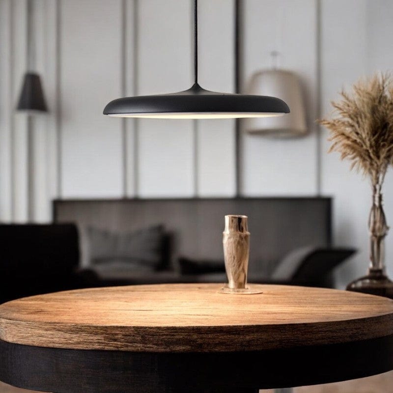 Scandinavian Disc Pendant Lamp for Dining Room & Kitchen | Minimalist Floating LED Light | Metal & Acrylic | 25–40cm