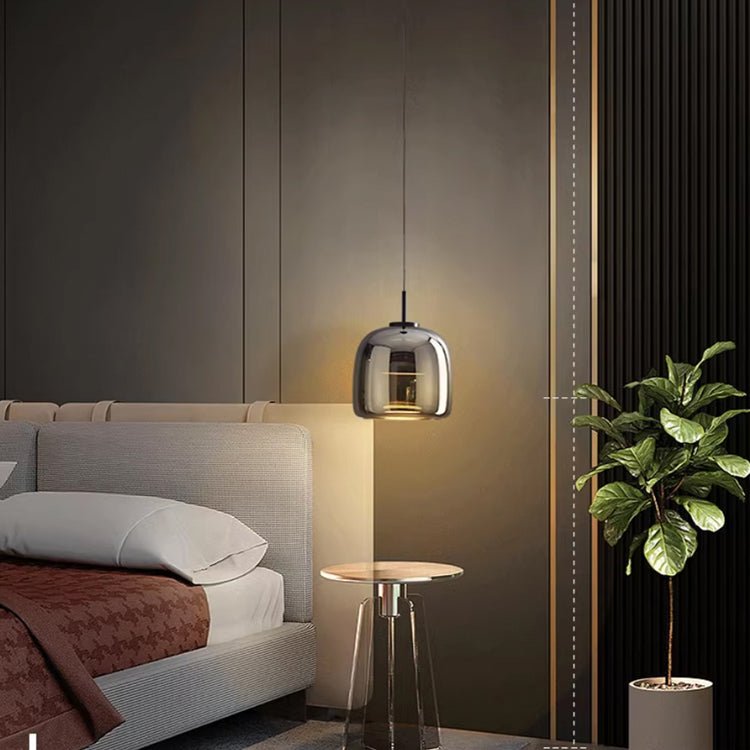 Scandinavian Black Glass Pendant Light for Kitchen Island & Bedside | Modern Minimalist Hanging Lamp | E27 Socket | 16x18cm