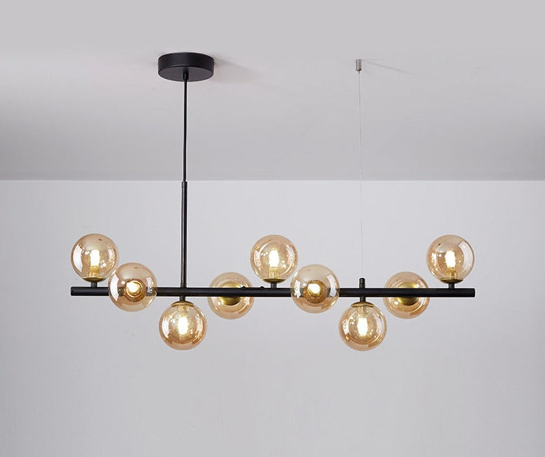 Luxury Dining Table Pendant Lamp 9-Light Linear Chandelier | Iron Glass | 83×24cm | Adjustable Height 1m | Modern Dining Room Lighting