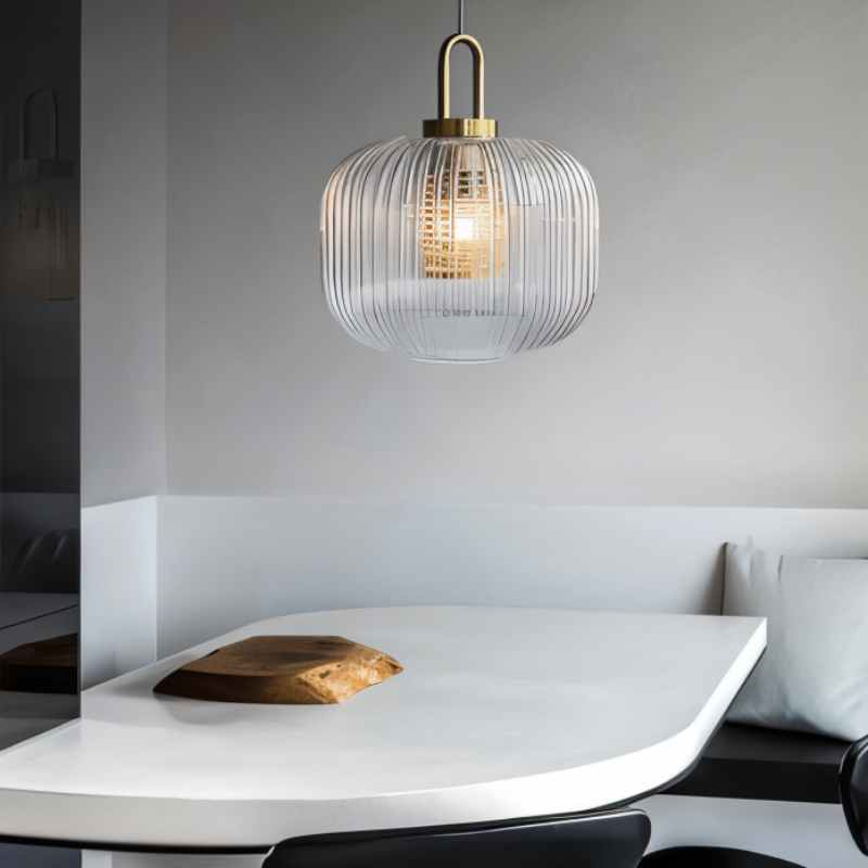 Tosqa Pendant Light Glass Ceiling Lamp | Striped Modern Design | E27 LED Socket | Adjustable 1.5m Cord Hanging Light