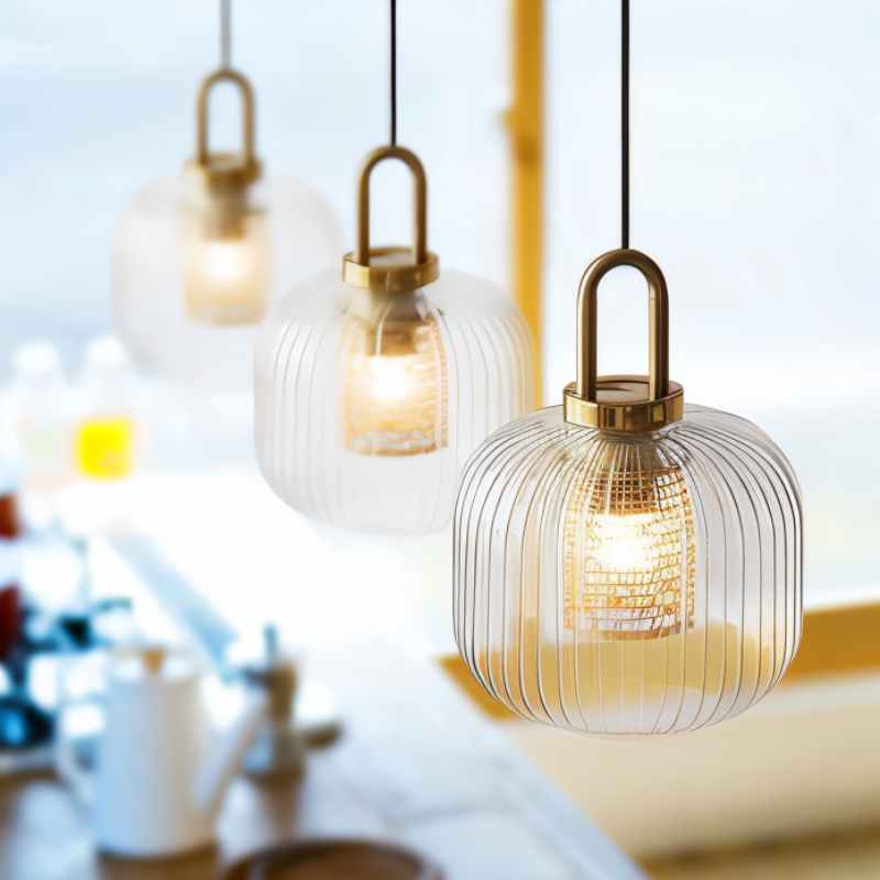 Tosqa Pendant Light Glass Ceiling Lamp | Striped Modern Design | E27 LED Socket | Adjustable 1.5m Cord Hanging Light