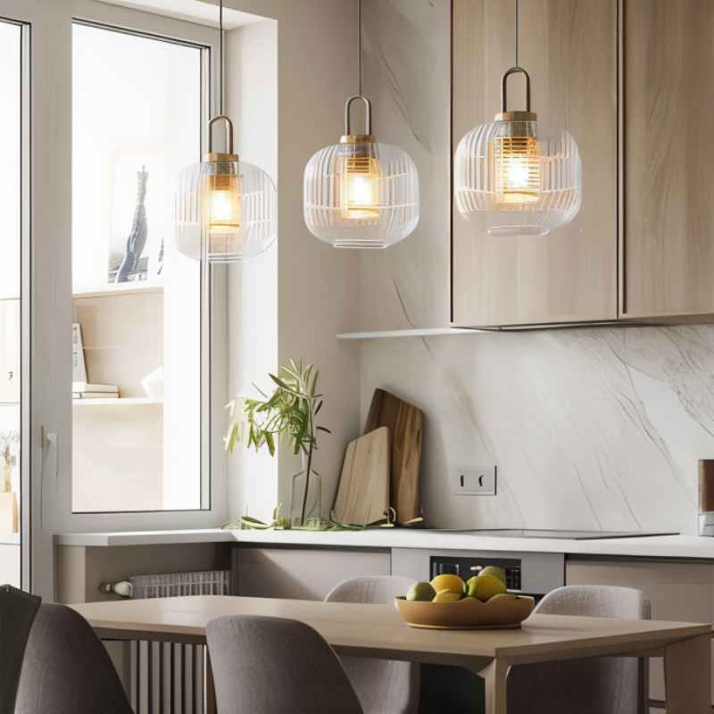 Tosqa Pendant Light Glass Ceiling Lamp | Striped Modern Design | E27 LED Socket | Adjustable 1.5m Cord Hanging Light