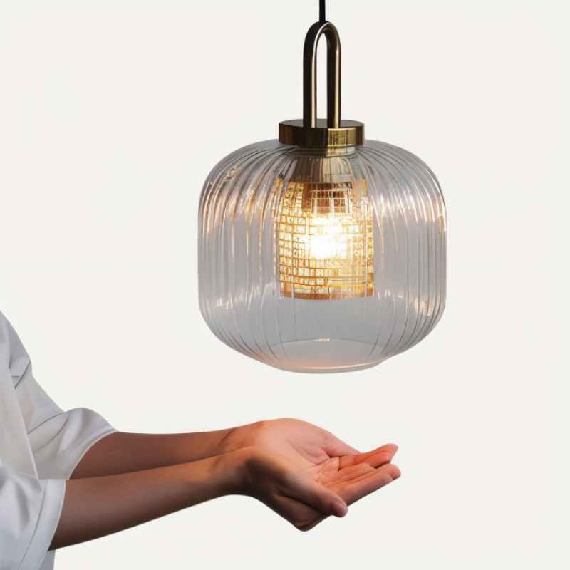 Tosqa Pendant Light Glass Ceiling Lamp | Striped Modern Design | E27 LED Socket | Adjustable 1.5m Cord Hanging Light