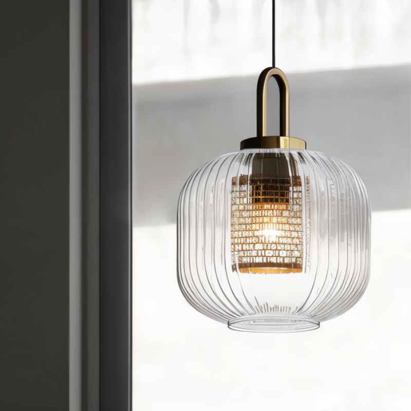 Tosqa Pendant Light Glass Ceiling Lamp | Striped Modern Design | E27 LED Socket | Adjustable 1.5m Cord Hanging Light