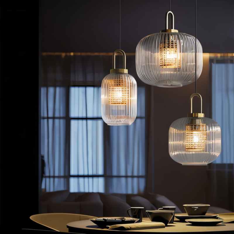 Tosqa Pendant Light Glass Ceiling Lamp | Striped Modern Design | E27 LED Socket | Adjustable 1.5m Cord Hanging Light